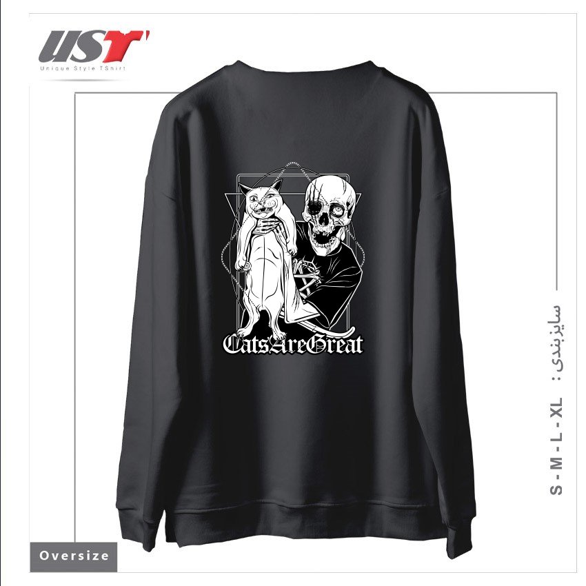 طرح CATS ARE GREAT سوییشرت اورسایزرنگ دودی