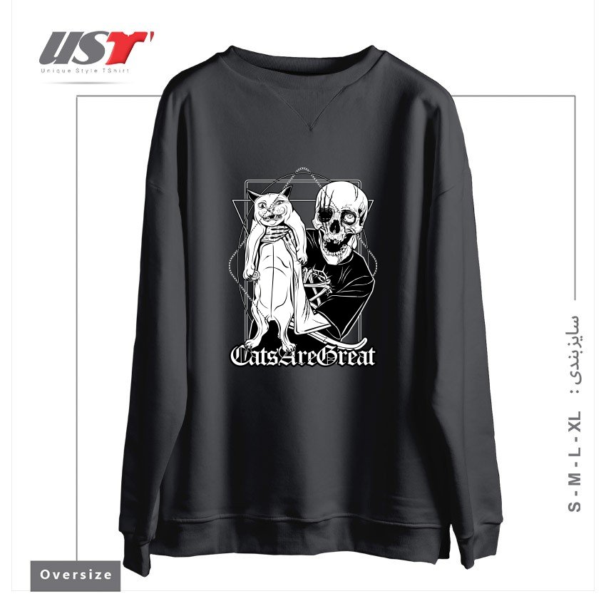 طرح CATS ARE GREAT سوییشرت اورسایزرنگ دودی