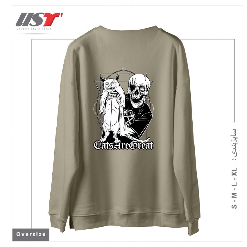 طرح CATS ARE GREAT سوییشرت اورسایزرنگ نخودی
