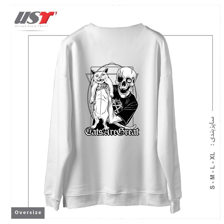 طرح CATS ARE GREAT سوییشرت اورسایزرنگ سفید