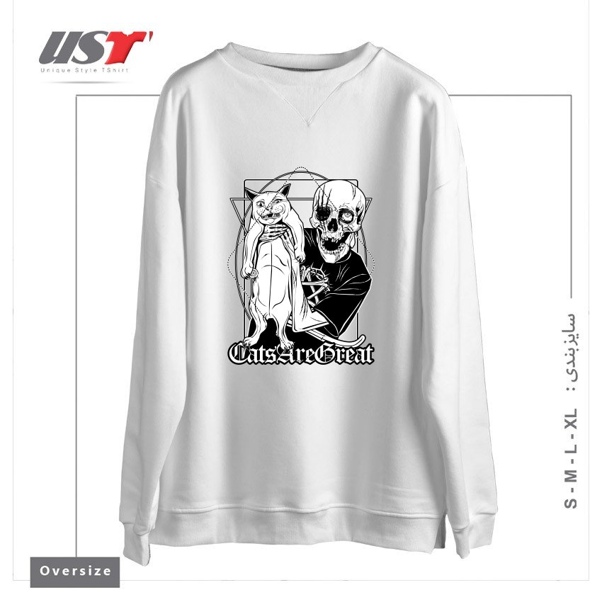 طرح CATS ARE GREAT سوییشرت اورسایزرنگ سفید