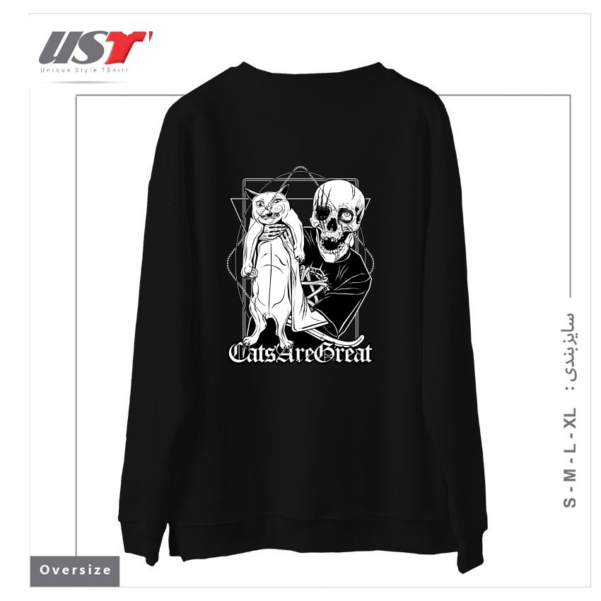 طرح CATS ARE GREAT سوییشرت اورسایزرنگ مشکی