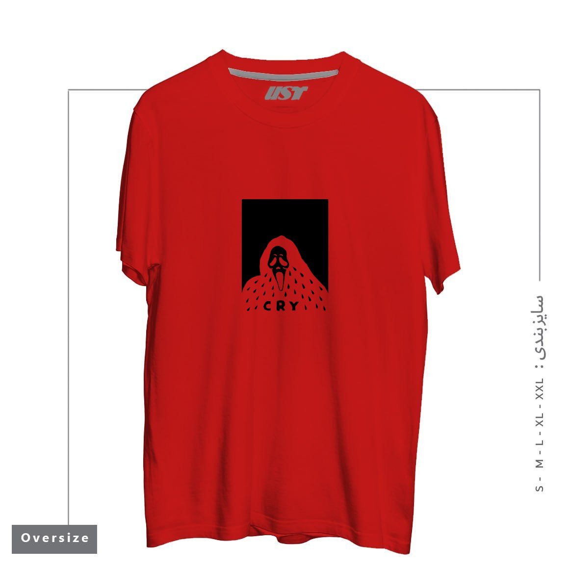 طرح CRY تیشرت اورسایزرنگ قرمز