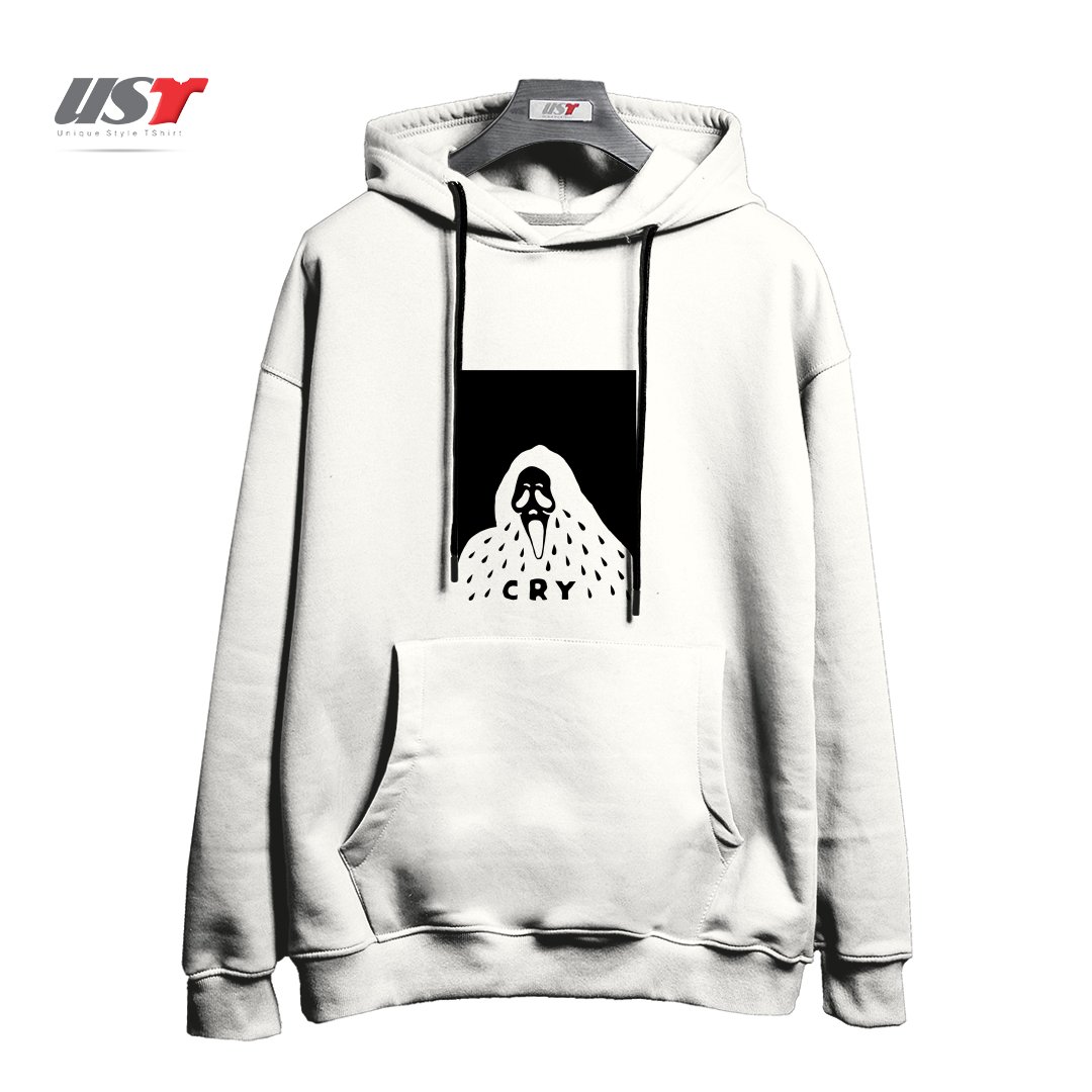 طرح CRY هودی اورسایزرنگ سفید