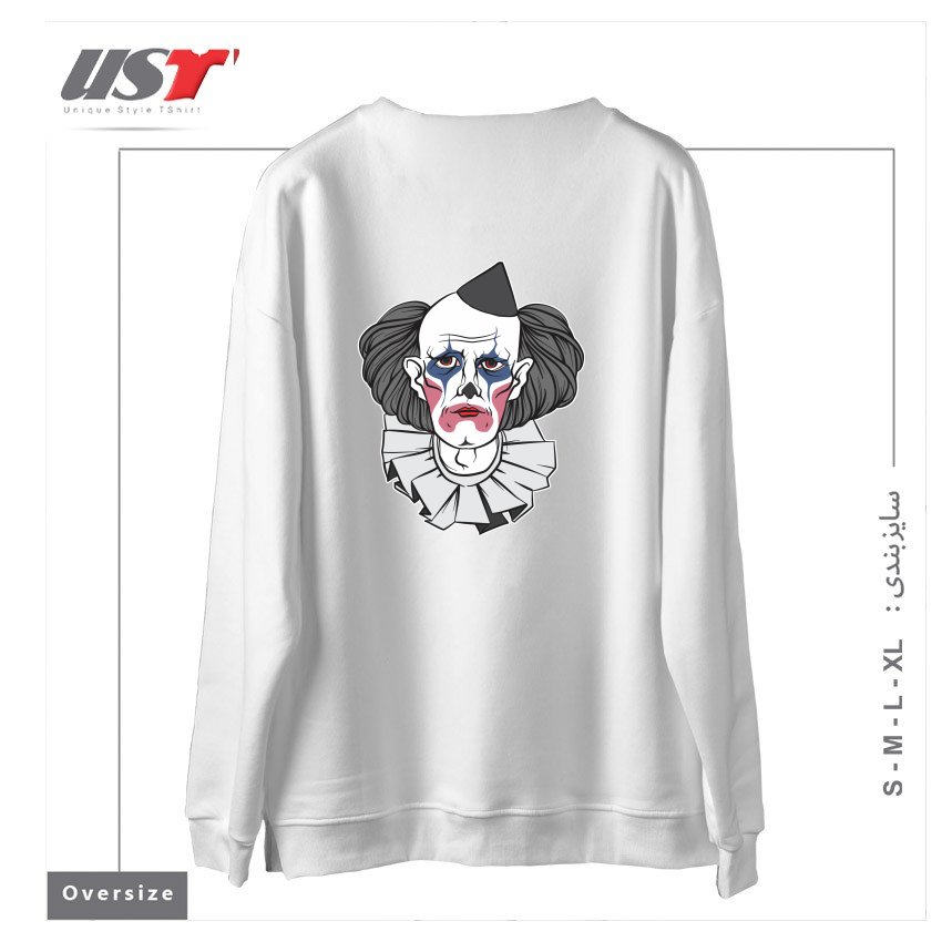 طرح CREEPY CLOWN سوییشرت اورسایزرنگ سفید