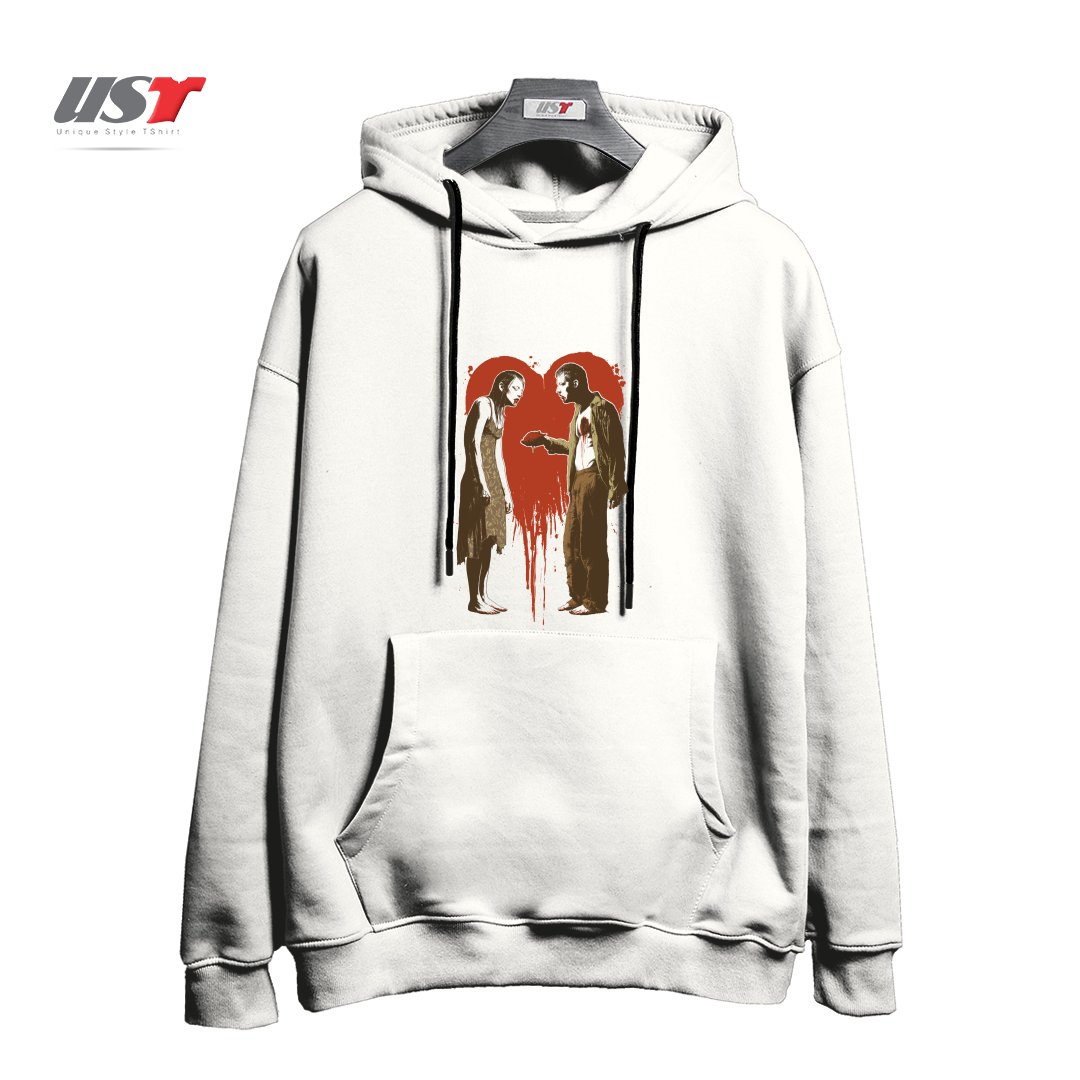 طرح ZOMBIE ROMANCE هودی اورسایزرنگ سفید