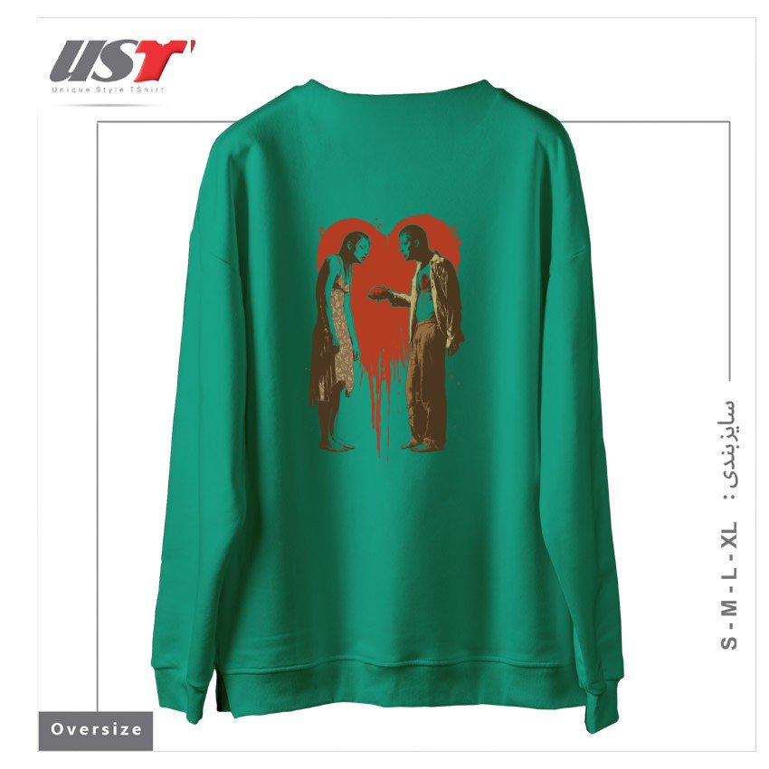 طرح ZOMBIE ROMANCE سوییشرت اورسایزرنگ سبز سدری