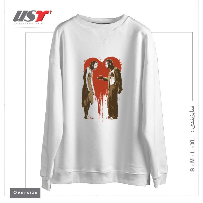 طرح ZOMBIE ROMANCE سوییشرت اورسایزرنگ سفید