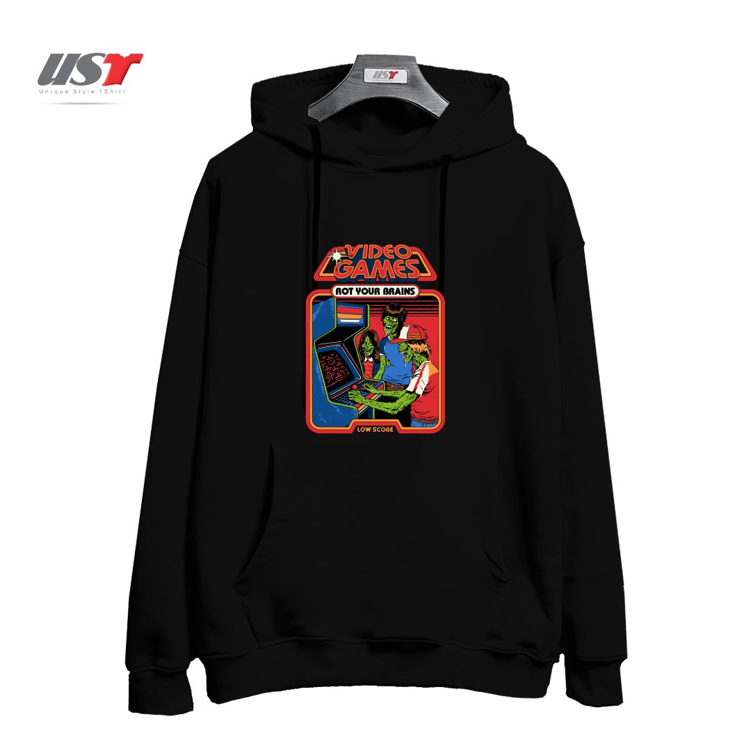 طرح VIDEO GAMES ROT YOUR BRAINS هودی اورسایزرنگ مشکی