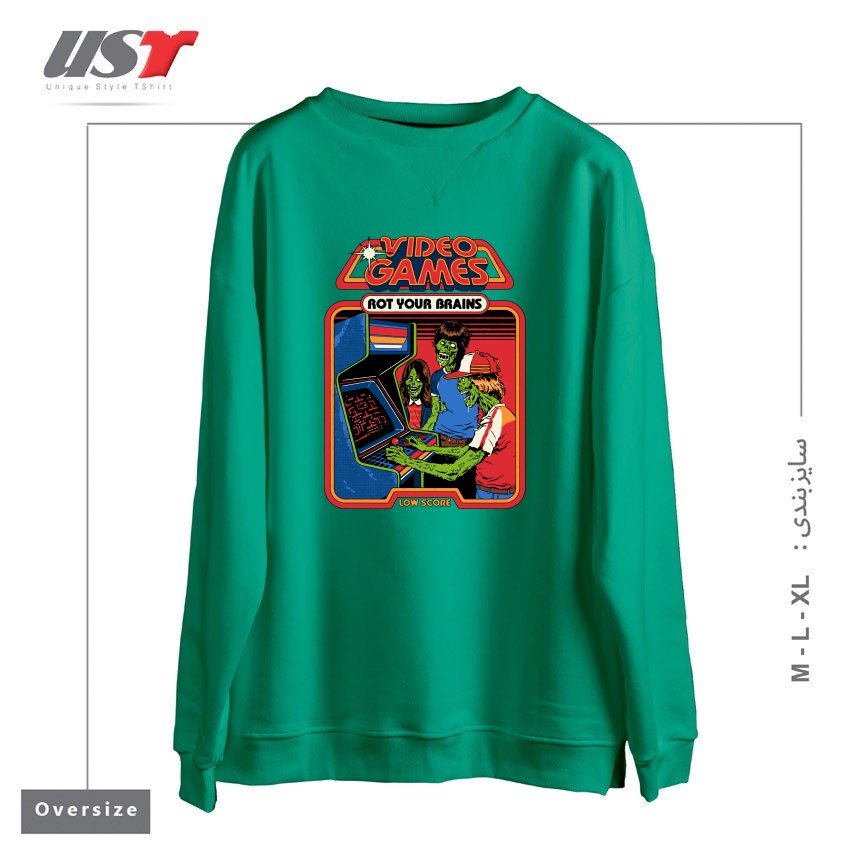 طرح VIDEO GAMES ROT YOUR BRAINS سوییشرت اورسایزرنگ سبز سدری
