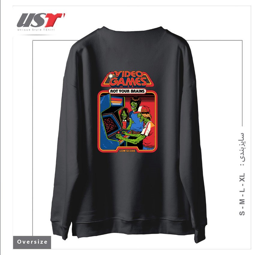 طرح VIDEO GAMES ROT YOUR BRAINS سوییشرت اورسایزرنگ دودی