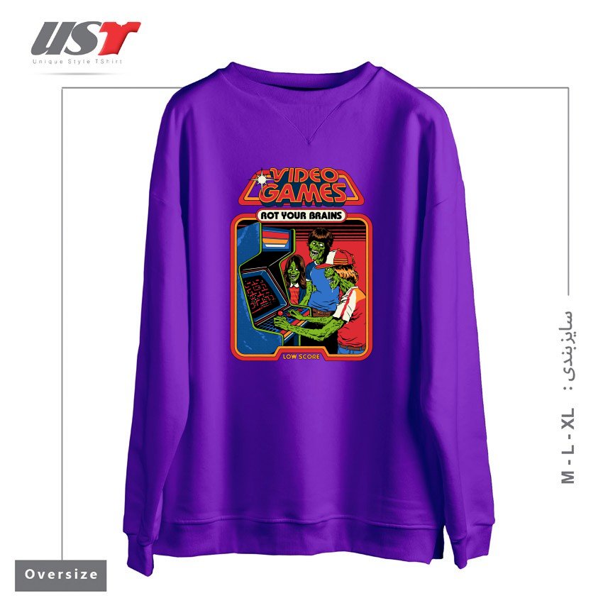 طرح VIDEO GAMES ROT YOUR BRAINS سوییشرت اورسایزرنگ بنفش