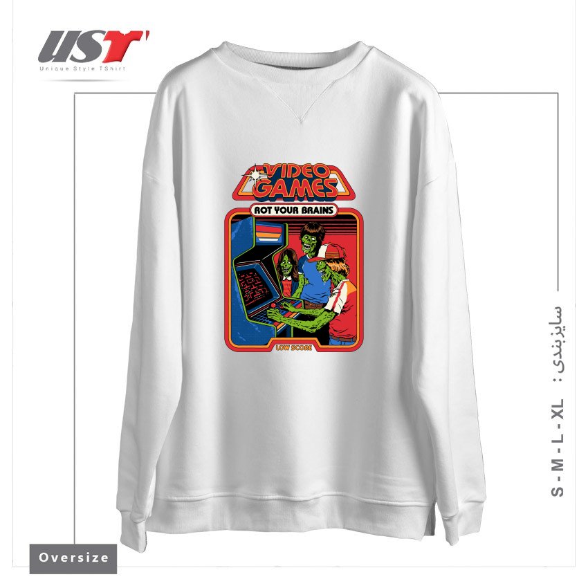 طرح VIDEO GAMES ROT YOUR BRAINS سوییشرت اورسایزرنگ سفید
