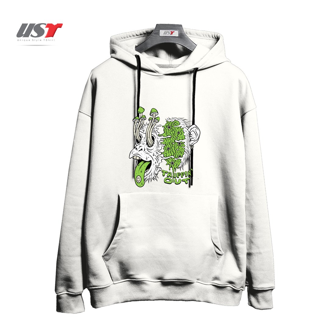 طرح TRIPPIN OUT هودی اورسایزرنگ سفید