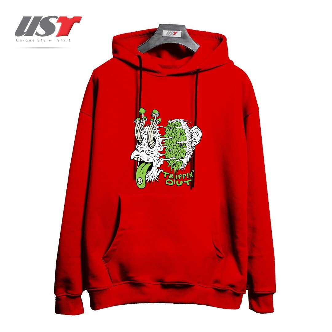 طرح TRIPPIN OUT هودی اورسایزرنگ قرمز