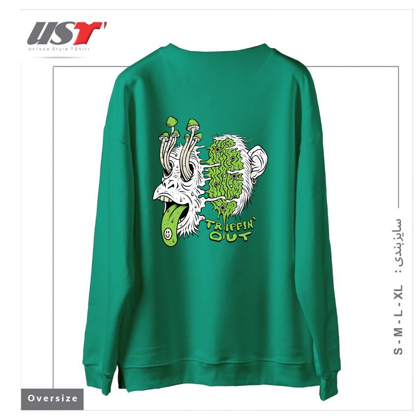 طرح TRIPPIN OUT سوییشرت اورسایزرنگ سبز سدری