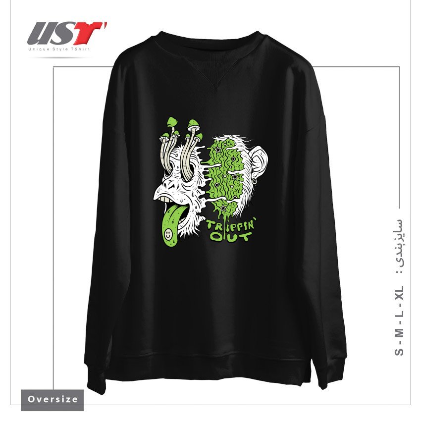 طرح TRIPPIN OUT سوییشرت اورسایزرنگ مشکی
