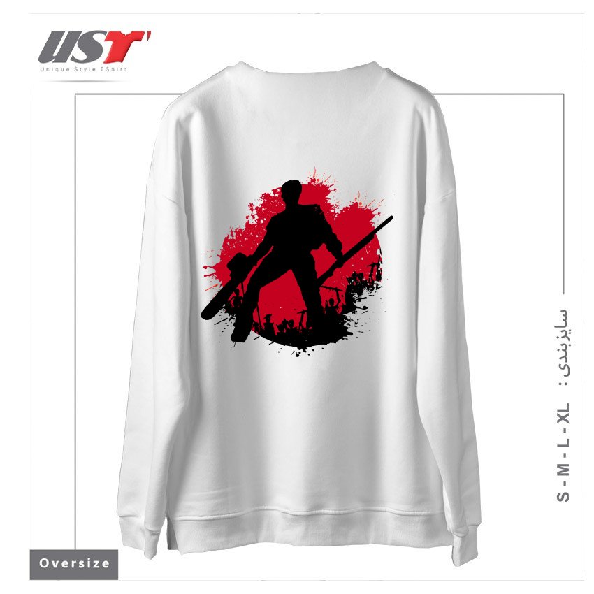 طرح DARK ARMY سوییشرت اورسایزرنگ سفید