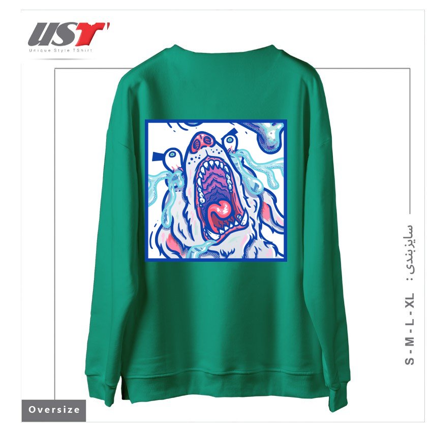 طرح DOGGY CUBE سوییشرت اورسایزرنگ سبز سدری