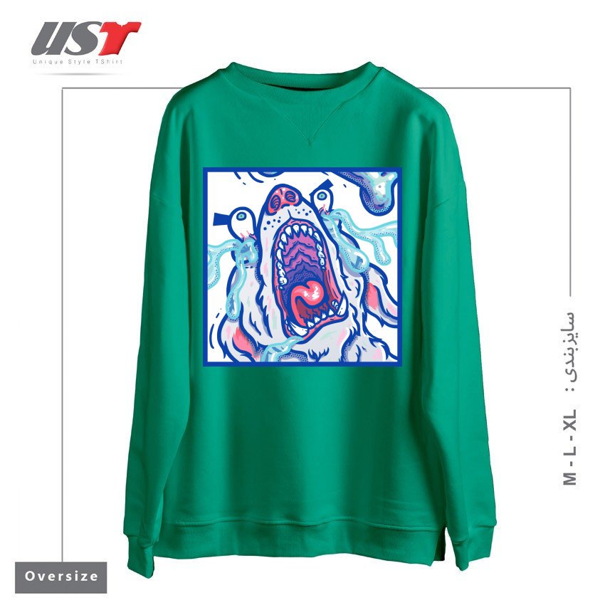 طرح DOGGY CUBE سوییشرت اورسایزرنگ سبز سدری