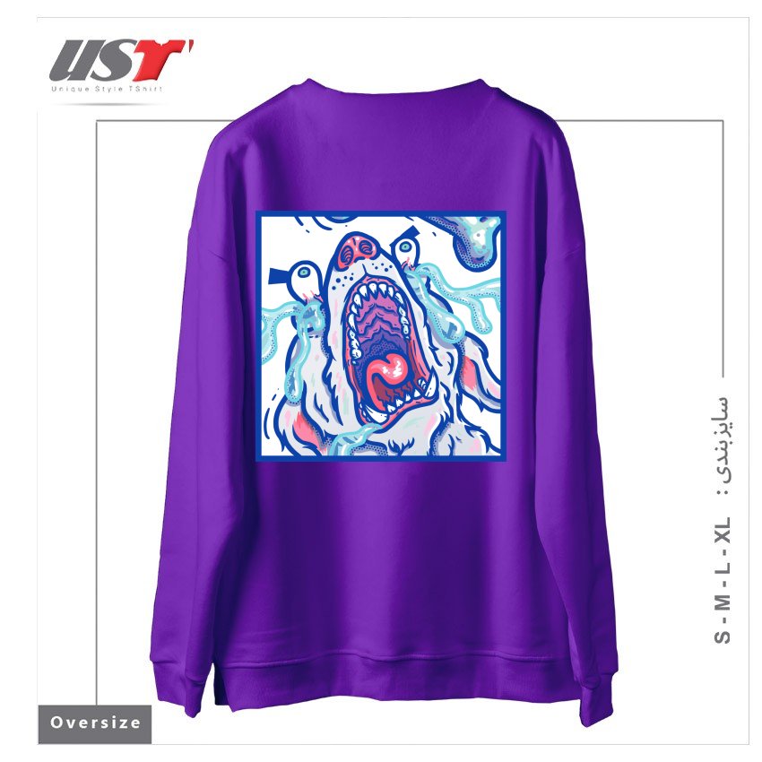 طرح DOGGY CUBE سوییشرت اورسایزرنگ بنفش