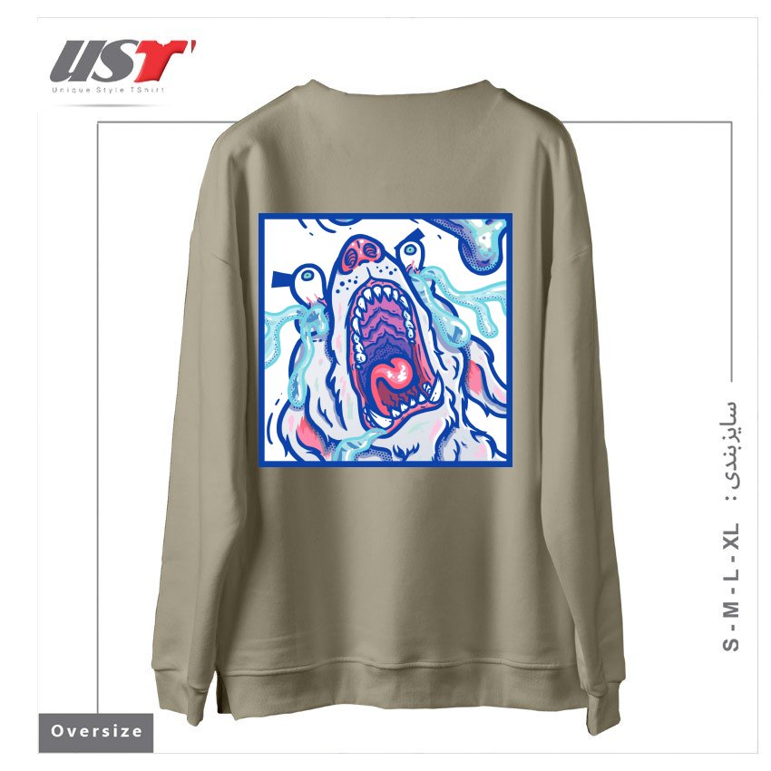 طرح DOGGY CUBE سوییشرت اورسایزرنگ نخودی