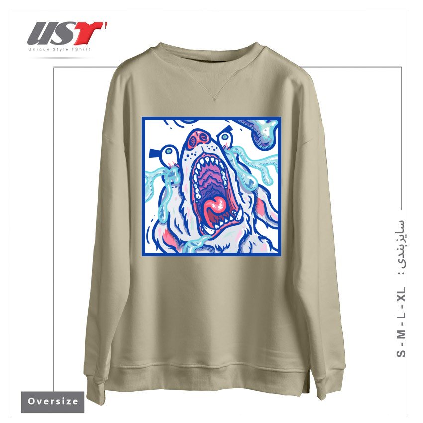 طرح DOGGY CUBE سوییشرت اورسایزرنگ نخودی