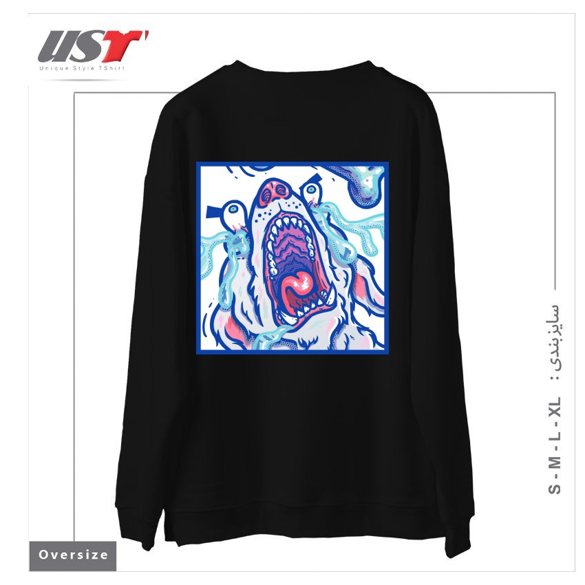 طرح DOGGY CUBE سوییشرت اورسایزرنگ مشکی