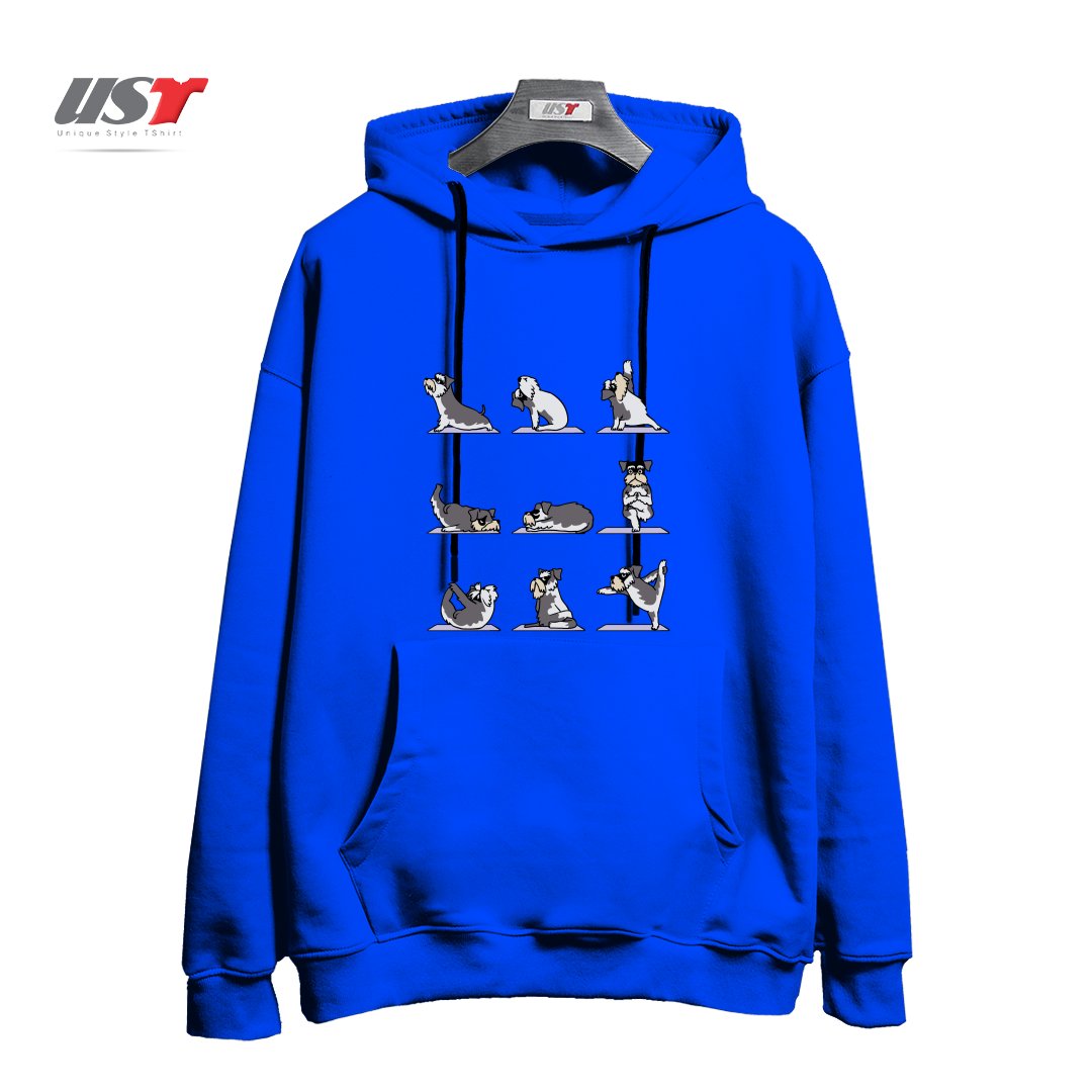 طرح MINIATURE SCHNAUZER YOGA هودی اورسایزرنگ آبی شالی