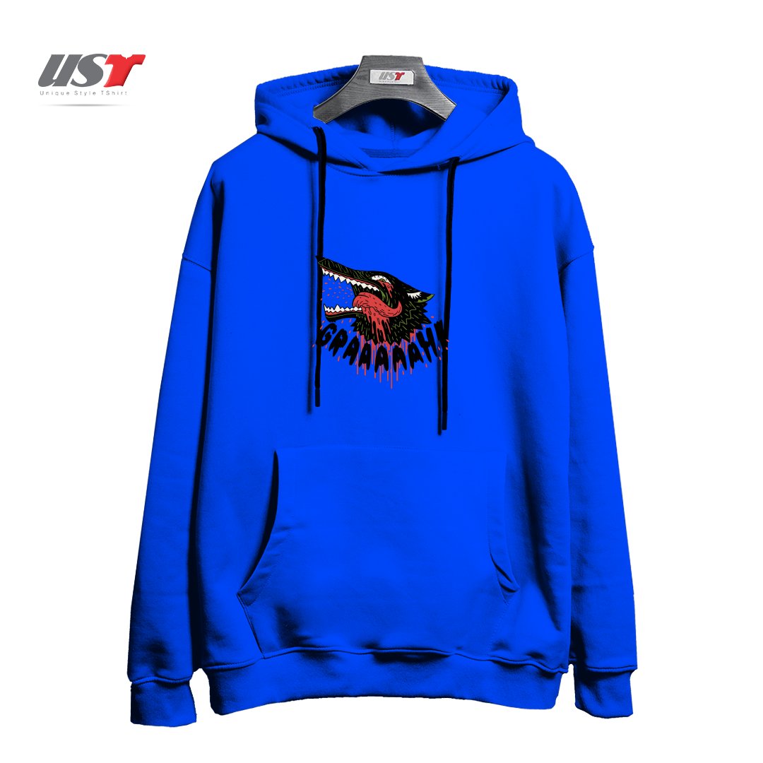 طرح GRAAAAAH! هودی اورسایزرنگ آبی شالی