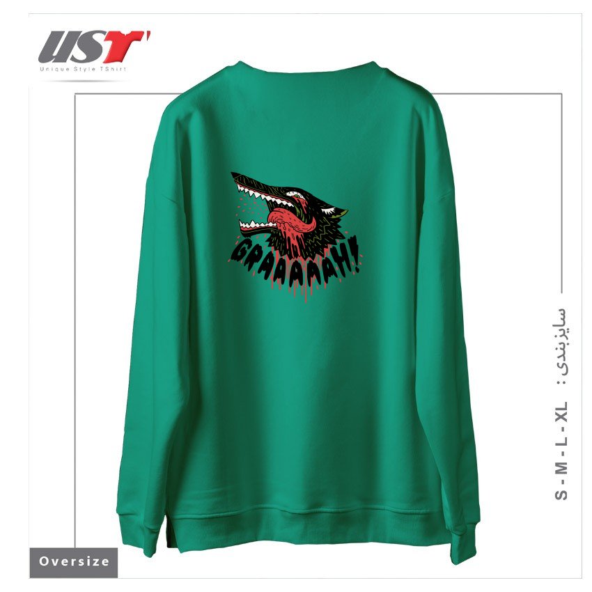 طرح GRAAAAAH! سوییشرت اورسایزرنگ سبز سدری
