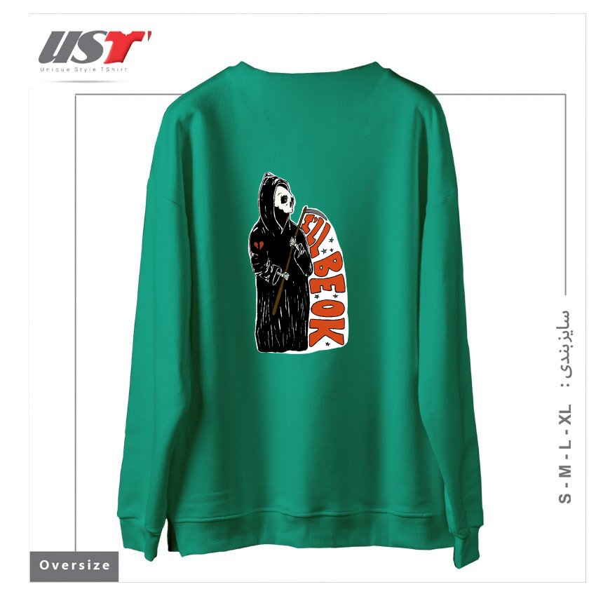 طرح GRIM REAPER HEARTBREAK سوییشرت اورسایزرنگ سبز سدری