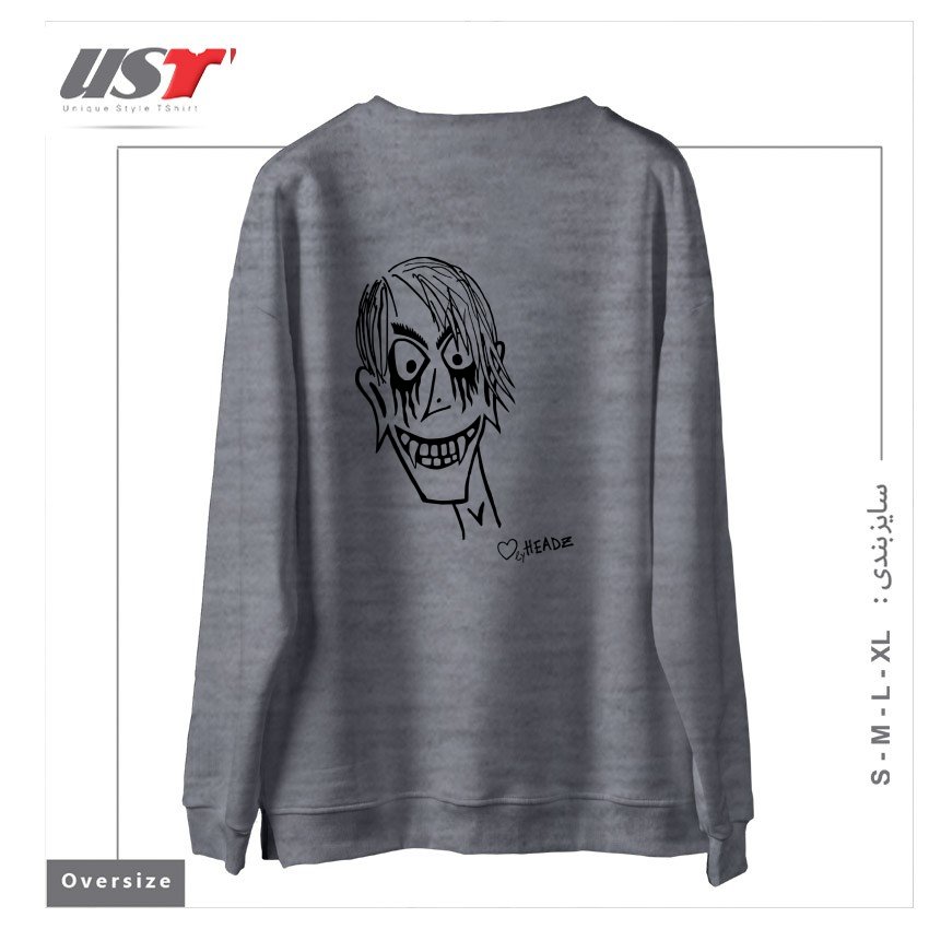 طرح HALLOWEEN DRAKE MAN سوییشرت اورسایزرنگ طوسی ملانژ