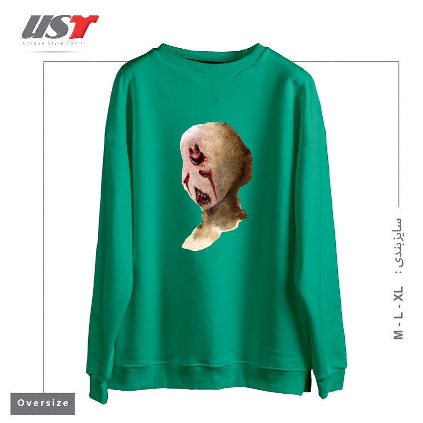 طرح HAPPY سوییشرت اورسایزرنگ سبز سدری