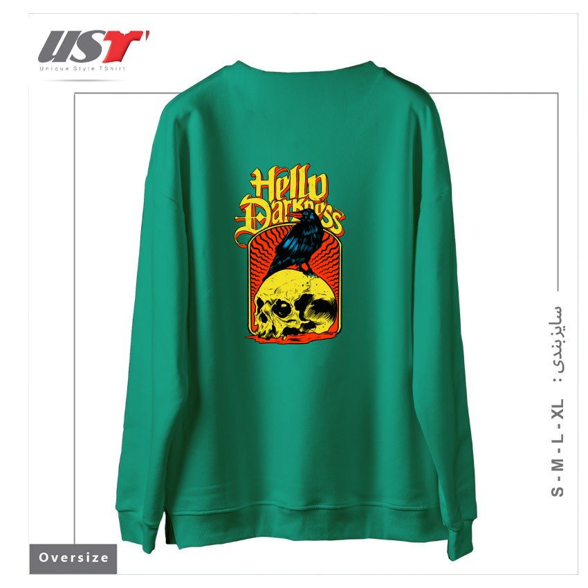 طرح HELLO DARKNESS سوییشرت اورسایزرنگ سبز سدری