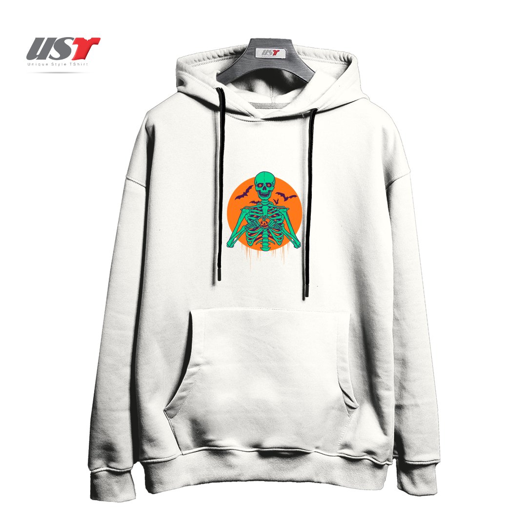 طرح I LOVE HALLOWEEN هودی اورسایزرنگ سفید