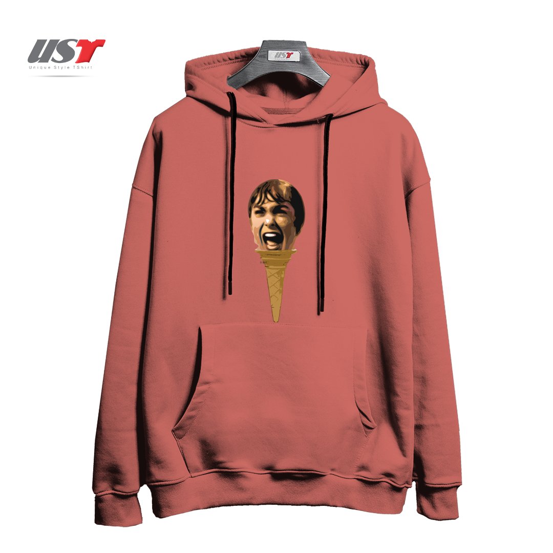 طرح I SCREAM ICE CREAM هودی اورسایزرنگ آجری