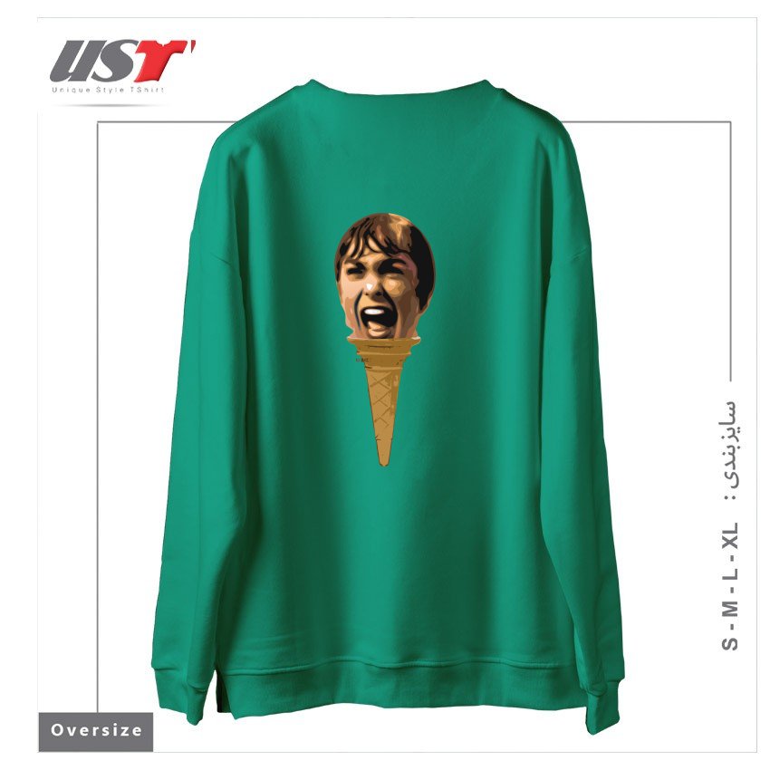 طرح I SCREAM ICE CREAM سوییشرت اورسایزرنگ سبز سدری