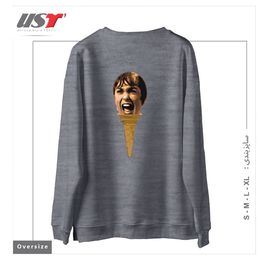 طرح I SCREAM ICE CREAM سوییشرت اورسایزرنگ طوسی ملانژ