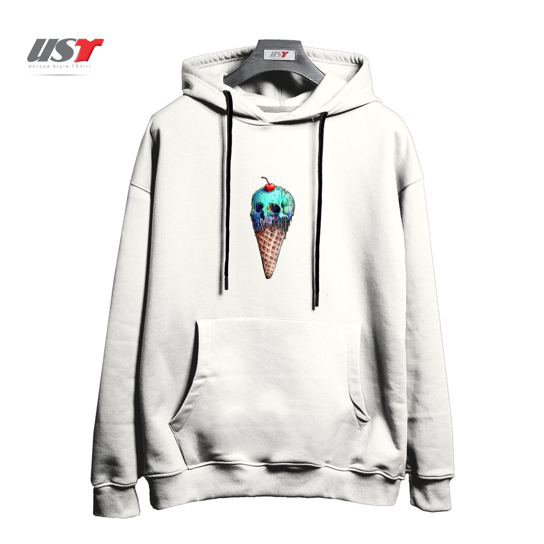 طرح ICE CREAM SKULL هودی اورسایزرنگ سفید