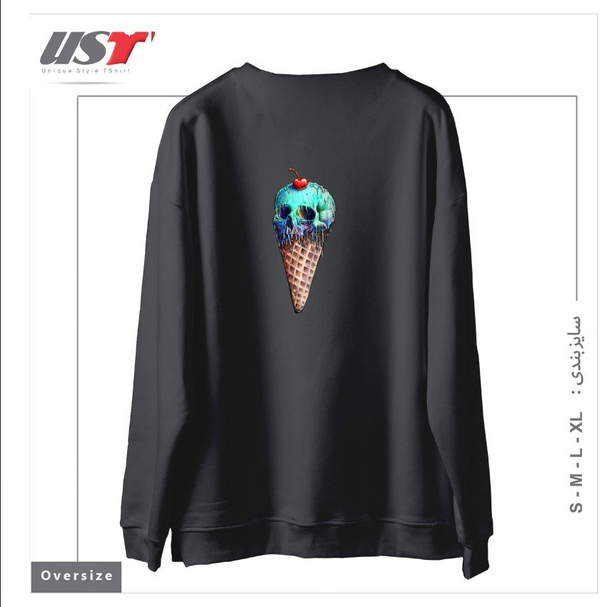 طرح ICE CREAM SKULL سوییشرت اورسایزرنگ دودی