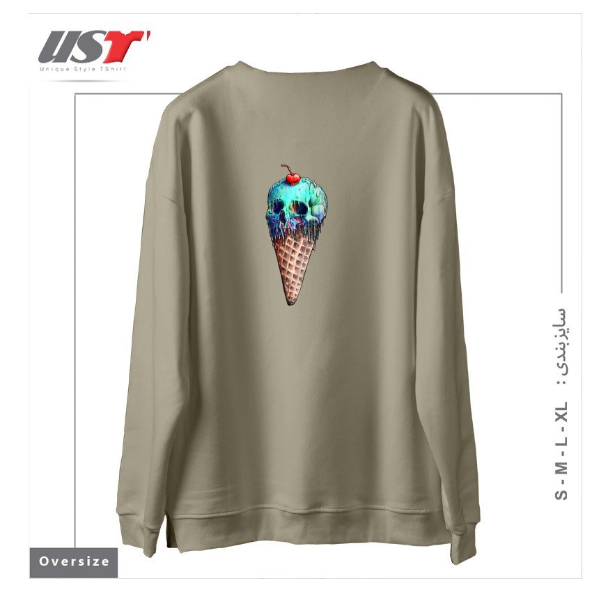 طرح ICE CREAM SKULL سوییشرت اورسایزرنگ نخودی