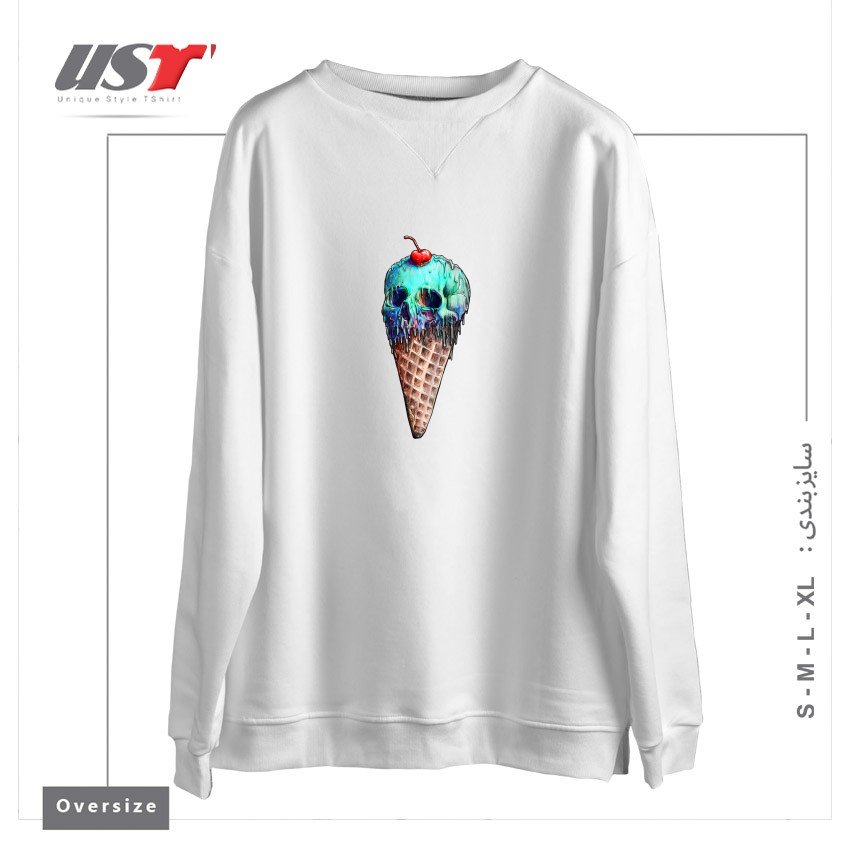 طرح ICE CREAM SKULL سوییشرت اورسایزرنگ سفید