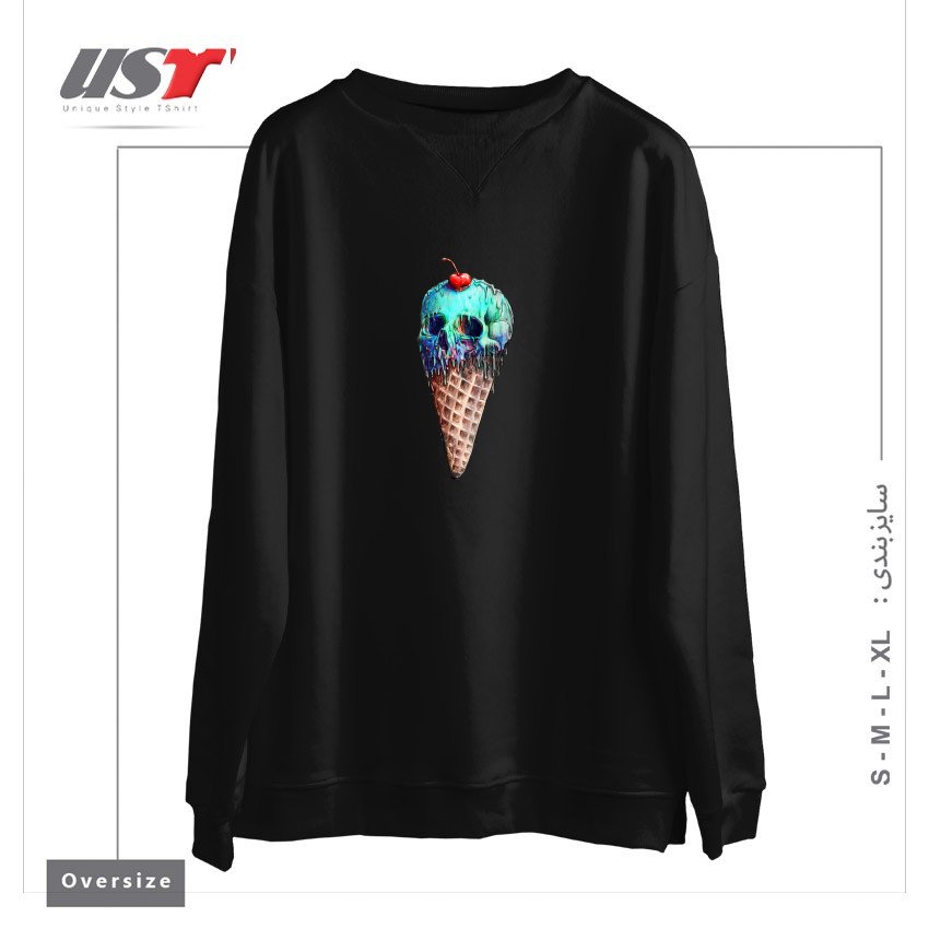 طرح ICE CREAM SKULL سوییشرت اورسایزرنگ مشکی