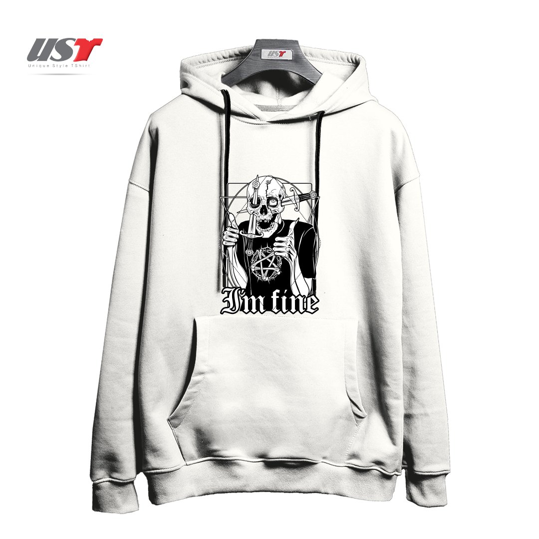 طرح I'M FINE هودی اورسایزرنگ سفید
