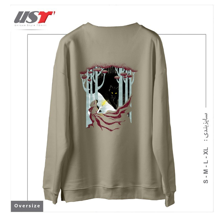 طرح INTO THE WOODS سوییشرت اورسایزرنگ نخودی