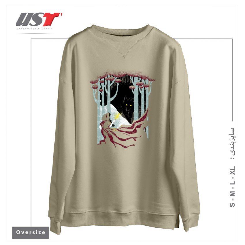 طرح INTO THE WOODS سوییشرت اورسایزرنگ نخودی
