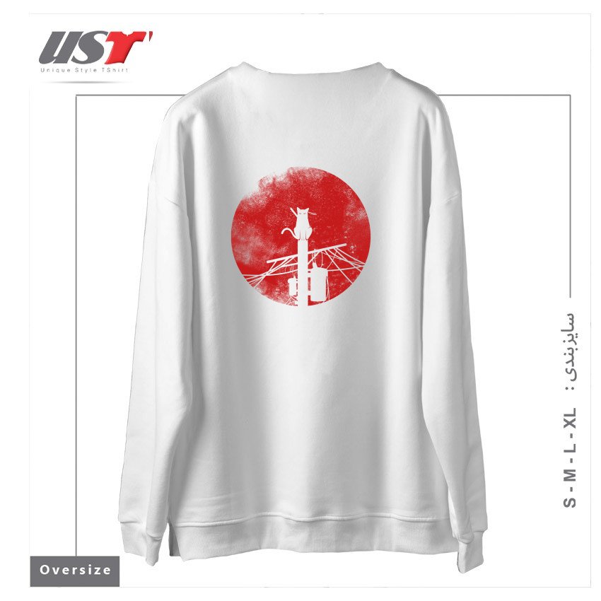 طرح ITACHI CAT سوییشرت اورسایزرنگ سفید