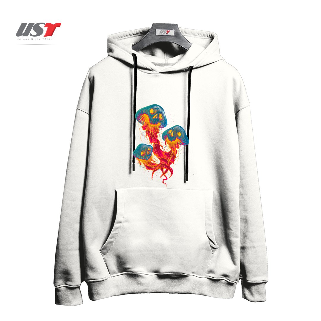 طرح JELLYSKULL هودی اورسایزرنگ سفید