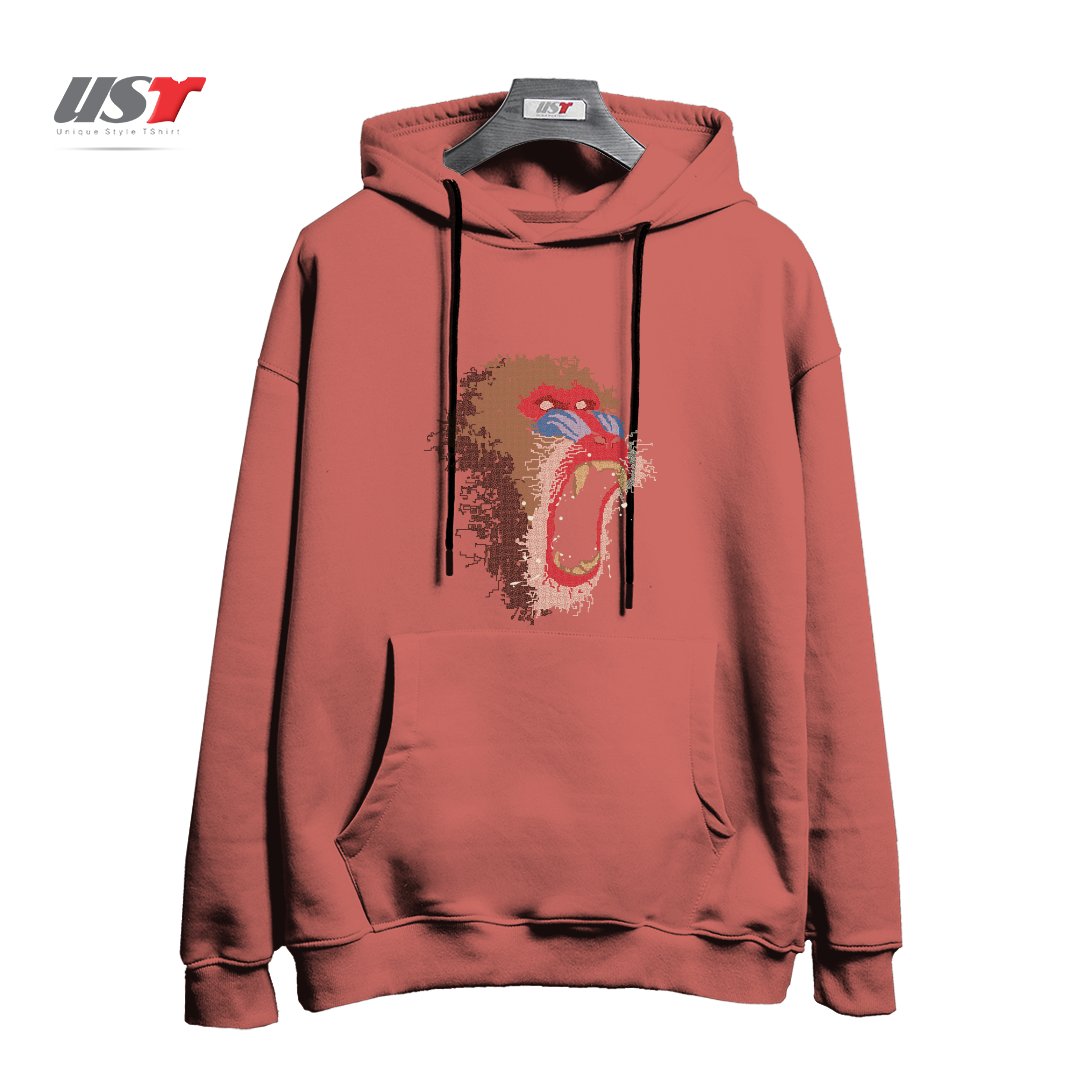 طرح MANDRILLUS SPHINX هودی اورسایزرنگ آجری